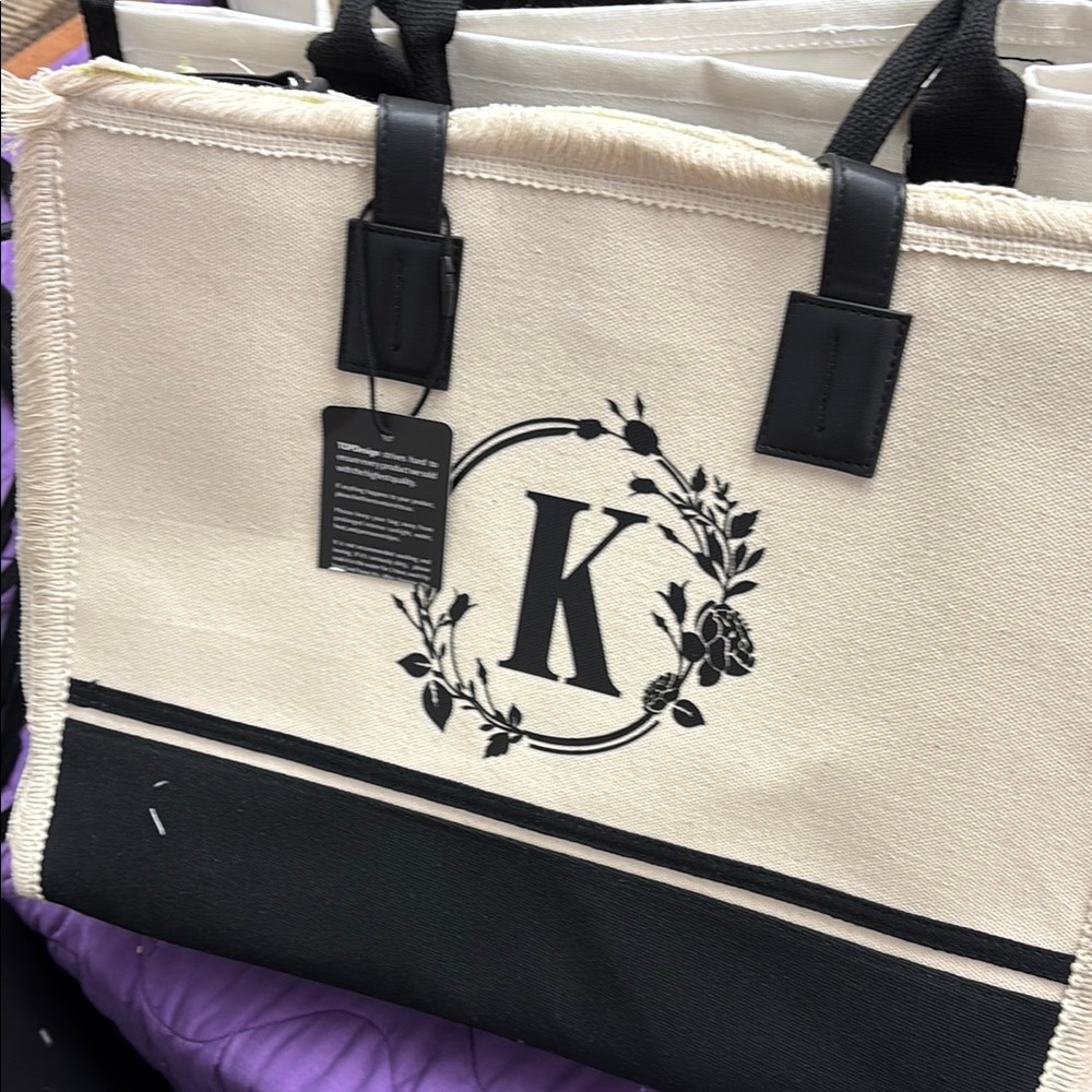 Chic Cream and Black Structured Tote Bag